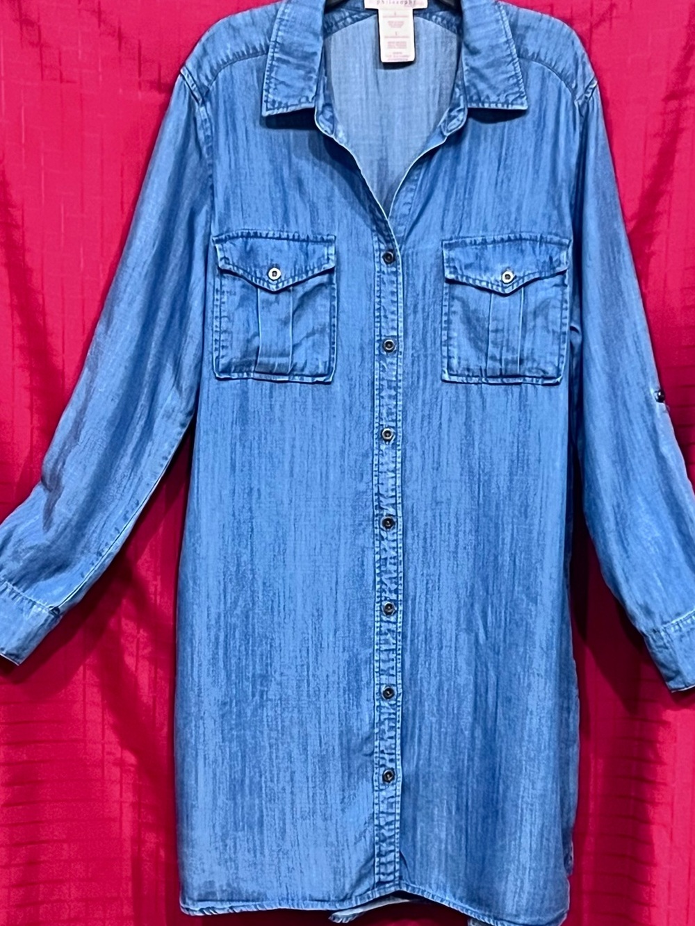 Button-Front Light Blue Denim Shirt Dress